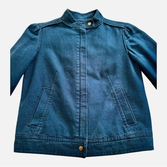 Gap Moto Jacket Mock Neck Zip Up Long Sleeve Linen Blend Blue Womens Small - Picture 5 of 13